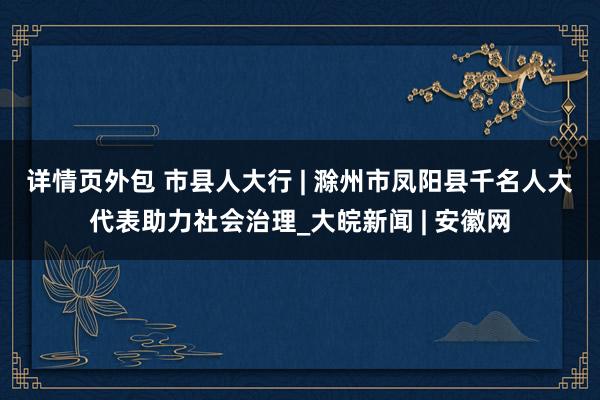 详情页外包 ﻿市县人大行 | 滁州市凤阳县千名人大代表助力社会治理_大皖新闻 | 安徽网